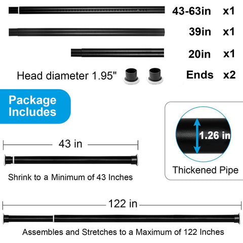 Ginbel Direct tension rod suited for indoor and outdoor spaces like bathrooms and patios.