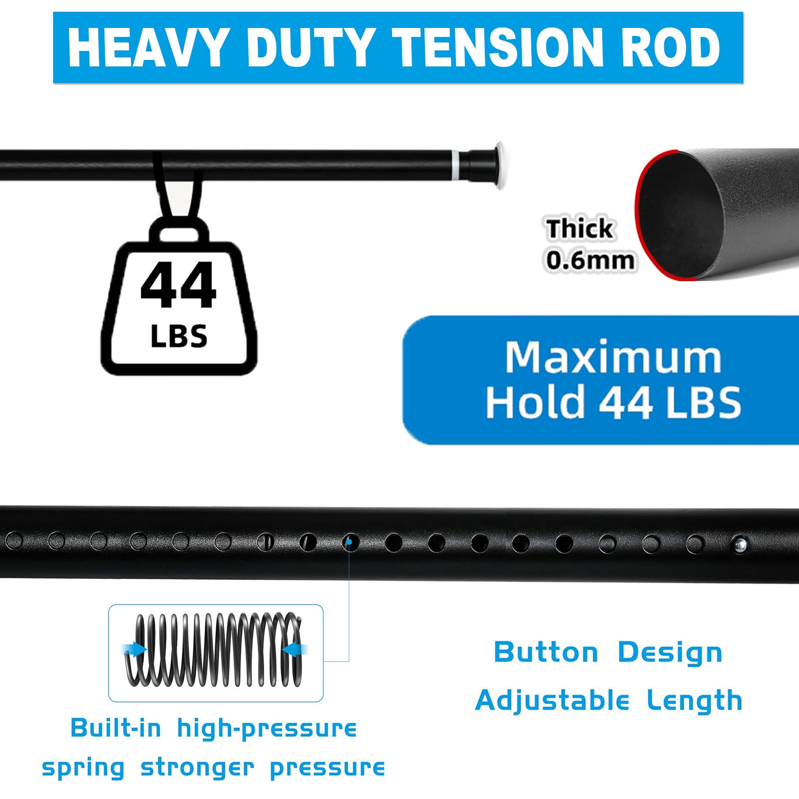 Ginbel Direct tension rod matte black finish complements decor