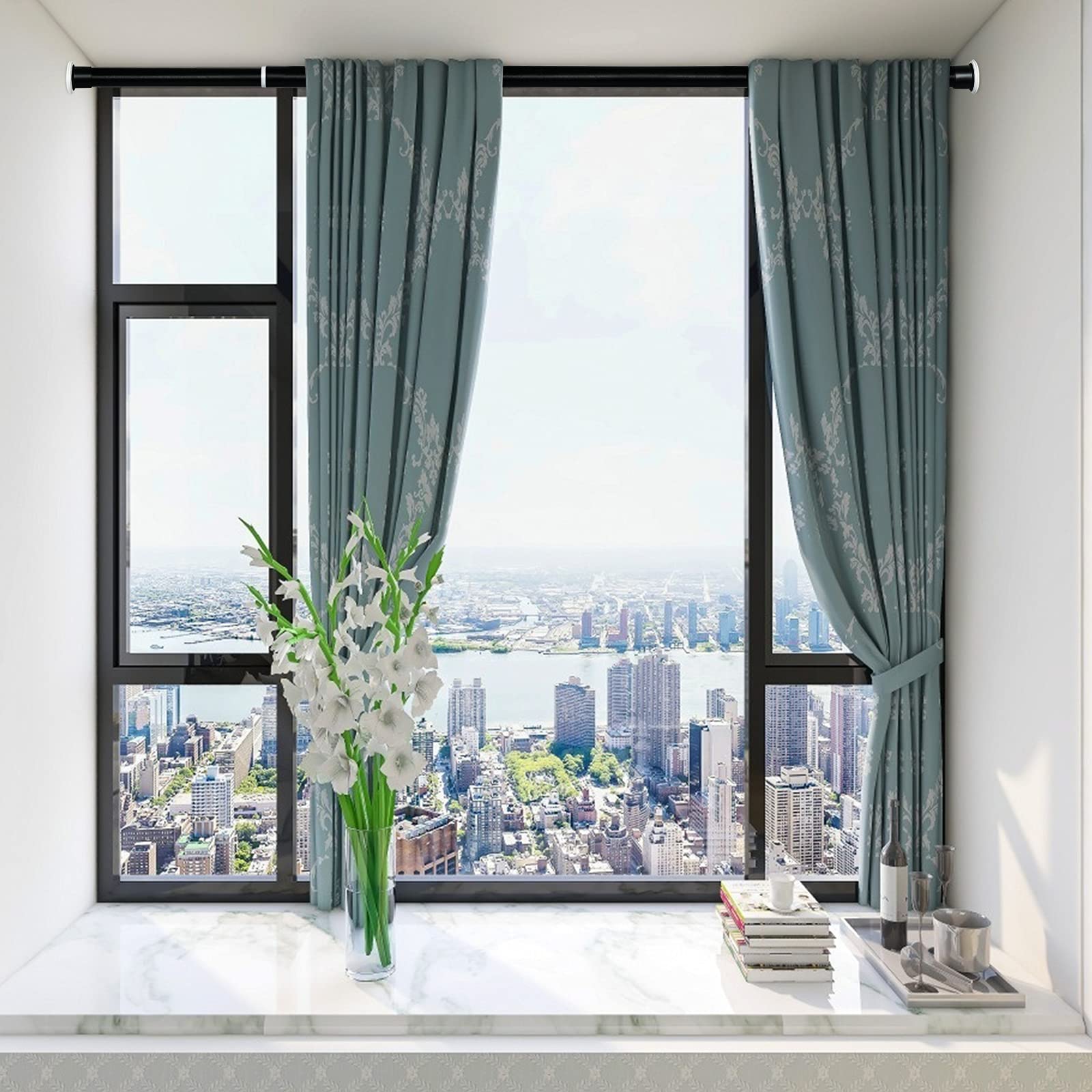 Ginbel Direct tension rod spring tension keeps curtains straight during adjustments.