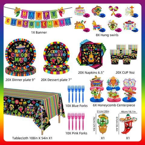 GINFTBRZGV hanging swirls frame the party backdrop with color.
