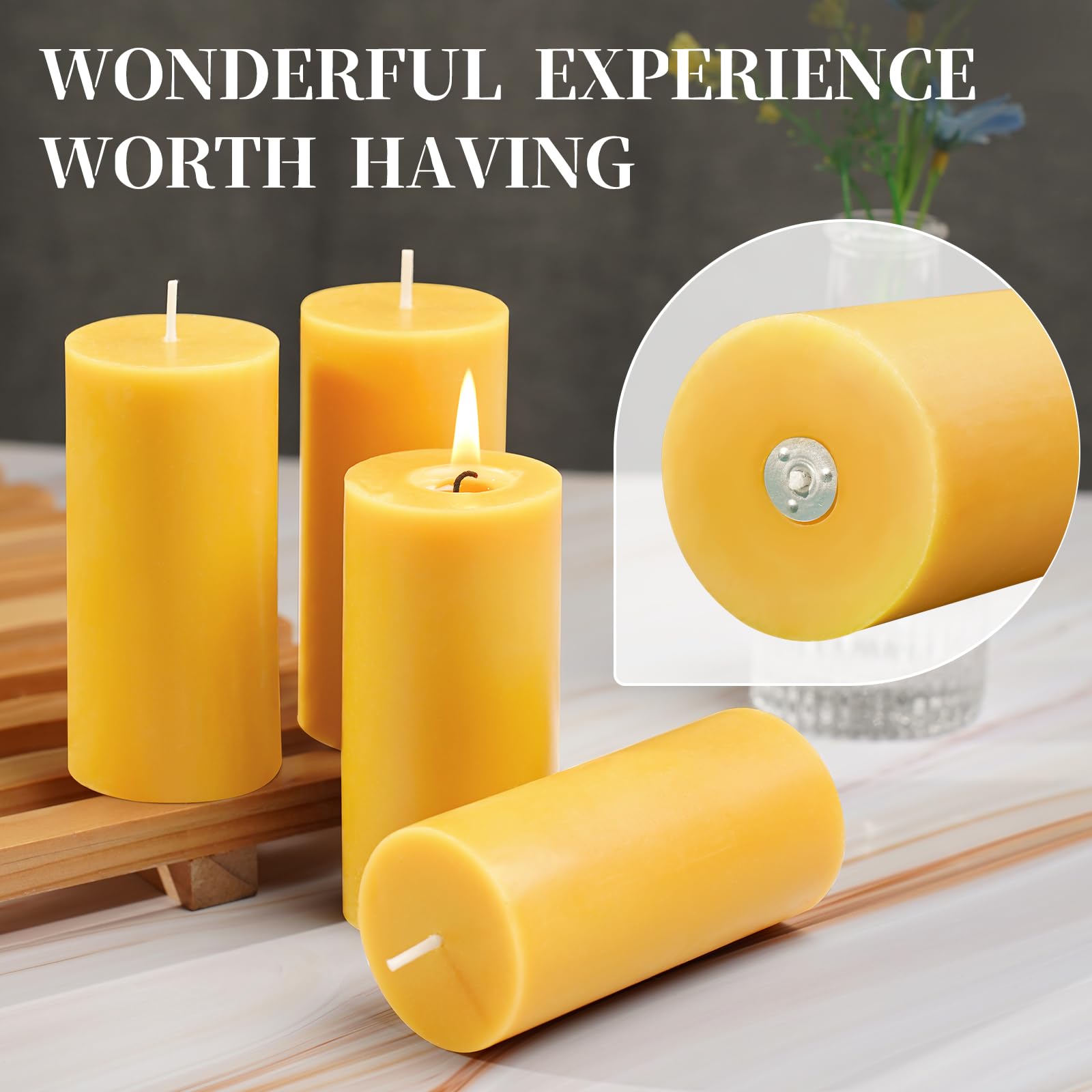 Ginitiri beeswax pillar 4-pack bulk option for events and gifting.