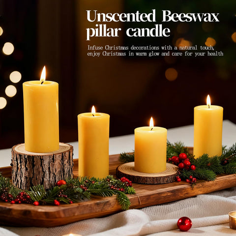 Ginitiri beeswax pillar 4-pack wrapped packaging preserving natural color and quality.