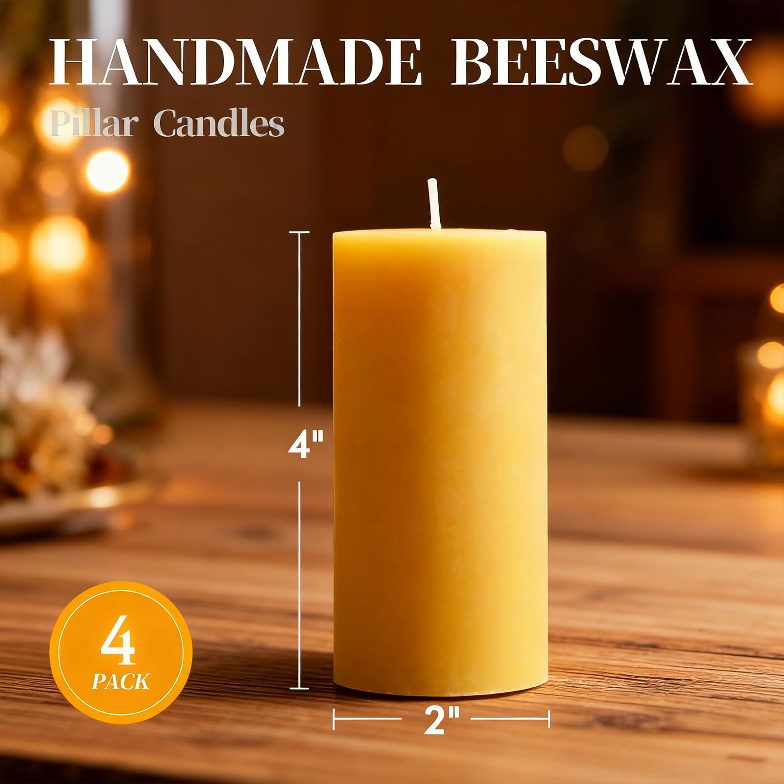 Ginitiri beeswax pillar 4-pack elegant decor suitable for dining tables and living rooms.