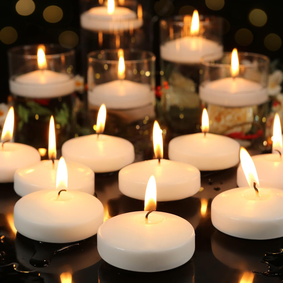 GINITIRI 3-inch white floating candle disk for a centerpiece glow