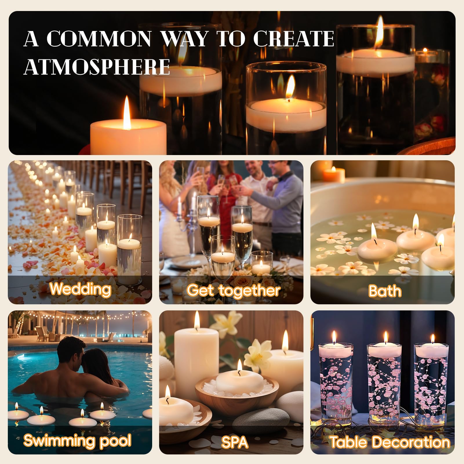 GINITIRI unscented floating candle with no strong odor