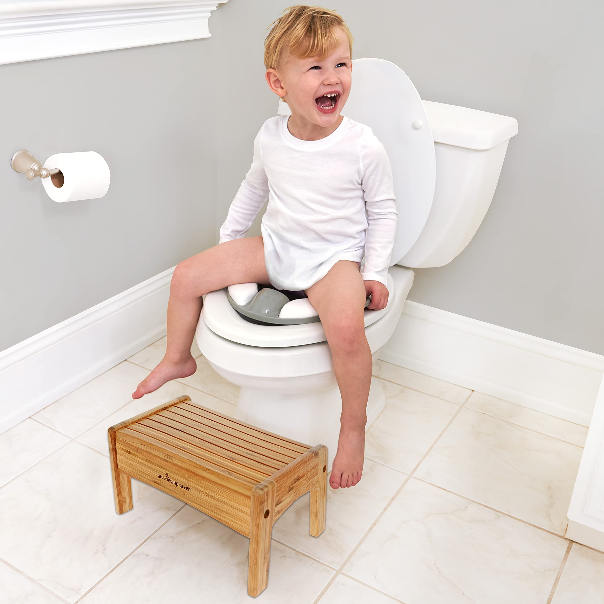 Ginsey Growing Up Green bamboo stool offers safe, sustainable design for everyday tasks.