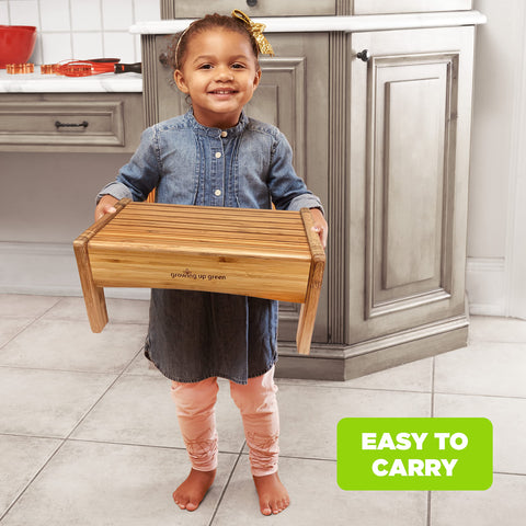 Ginsey Growing Up Green stool demonstrates compact, easy-to-store design.