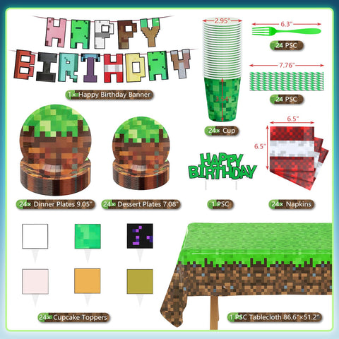 Ginyoyo Pixel tablecloth creates a themed base for mealtime.