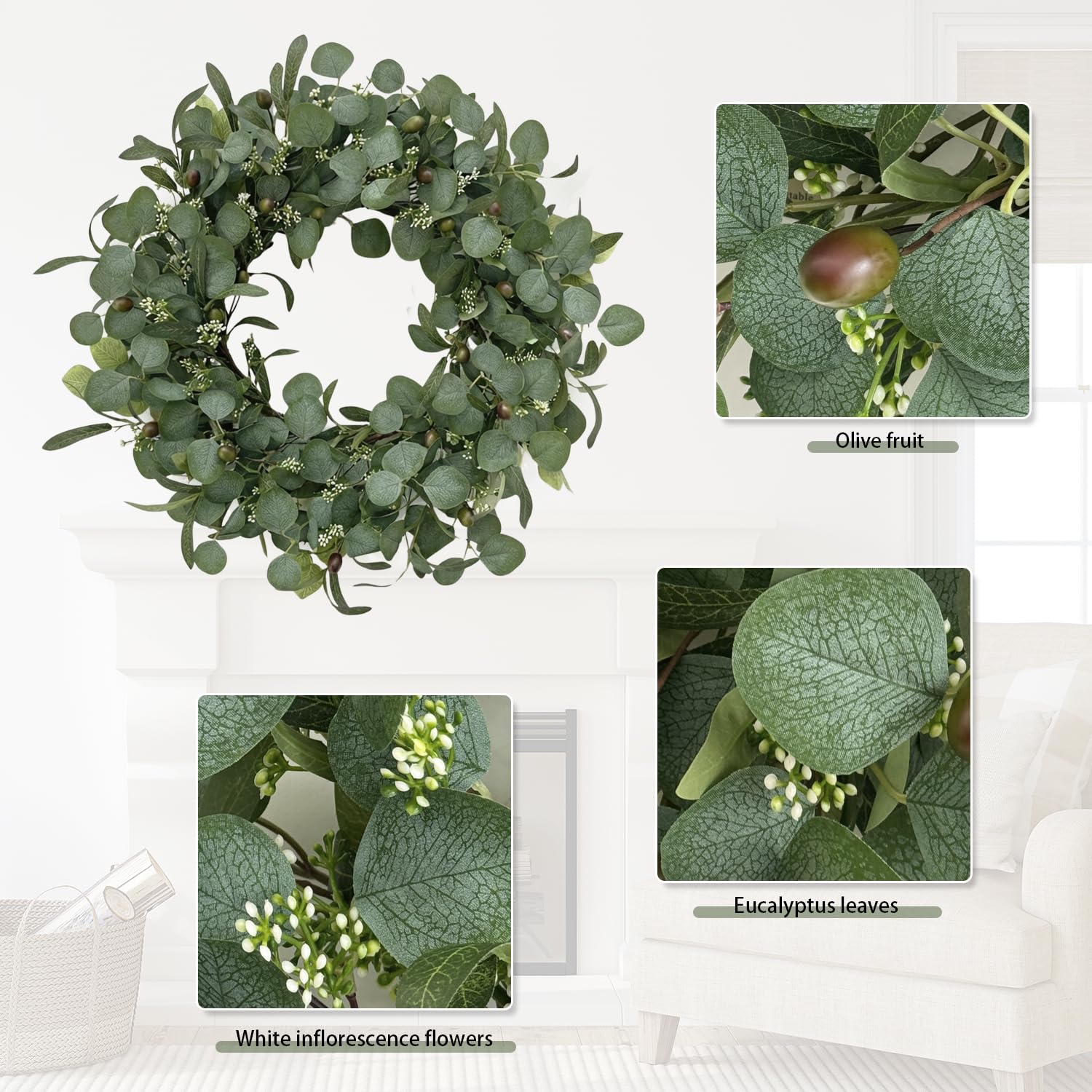 GinzeTop easy-care wreath with no watering and quick fluffing.