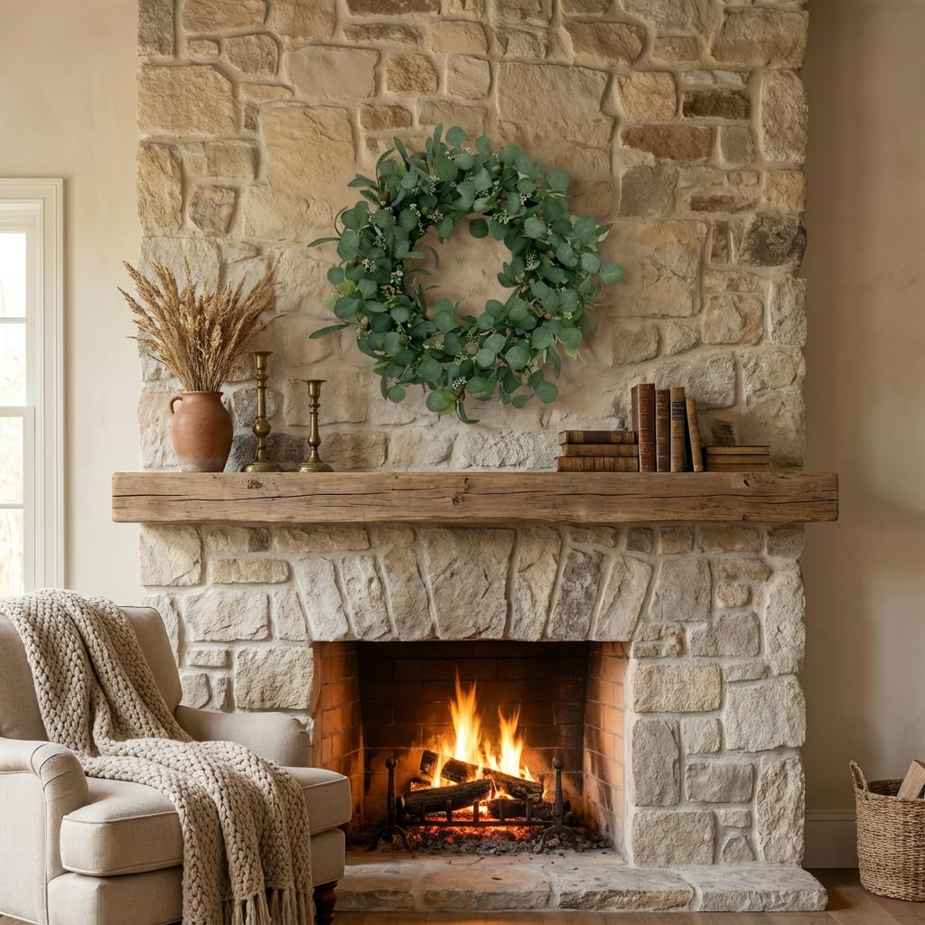 GinzeTop eucalyptus-olive blend wreath with dense foliage for year-round decor.