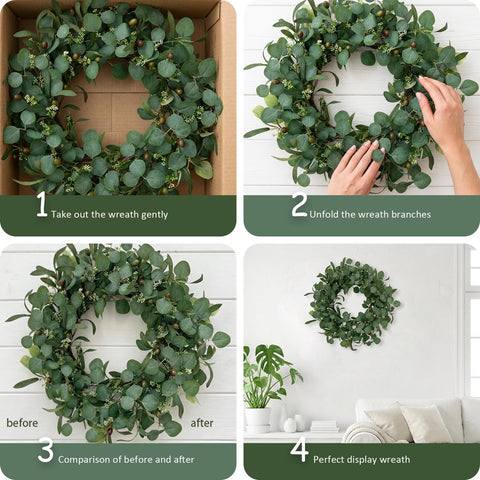 GinzeTop farmhouse wreath suitable for indoor or outdoor display.