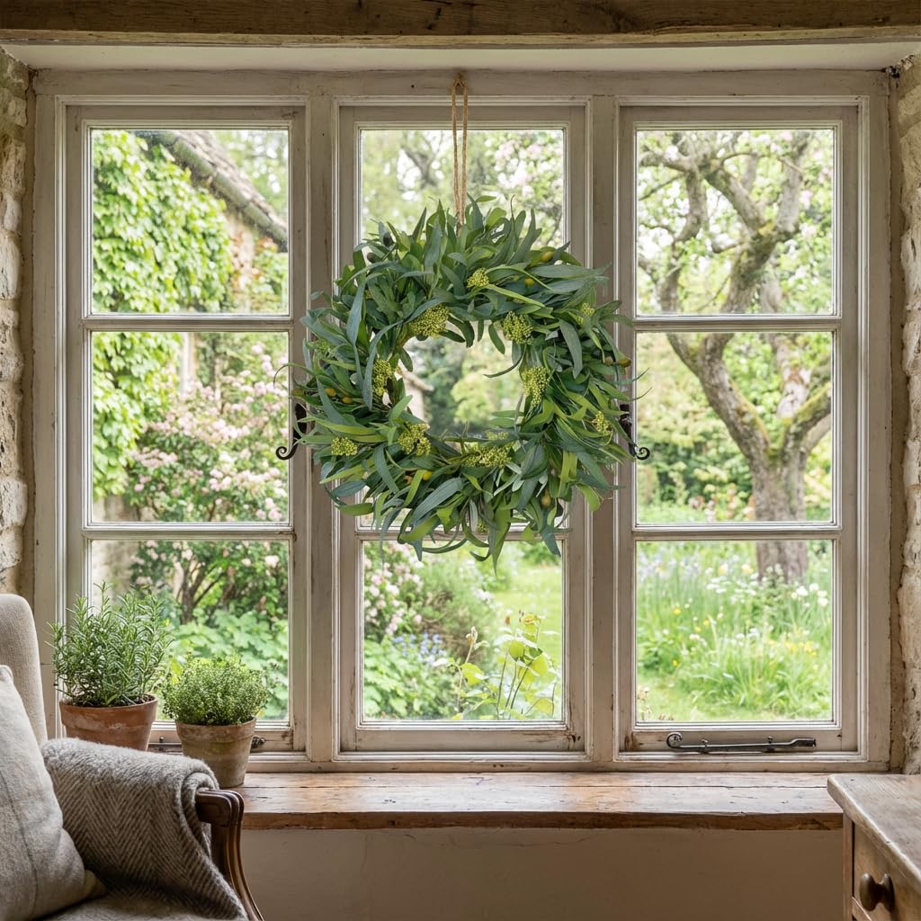 GinzeTop wreath suitable for indoor or covered outdoor use on walls or doors.