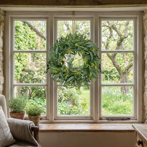 GinzeTop wreath suitable for indoor or covered outdoor use on walls or doors.