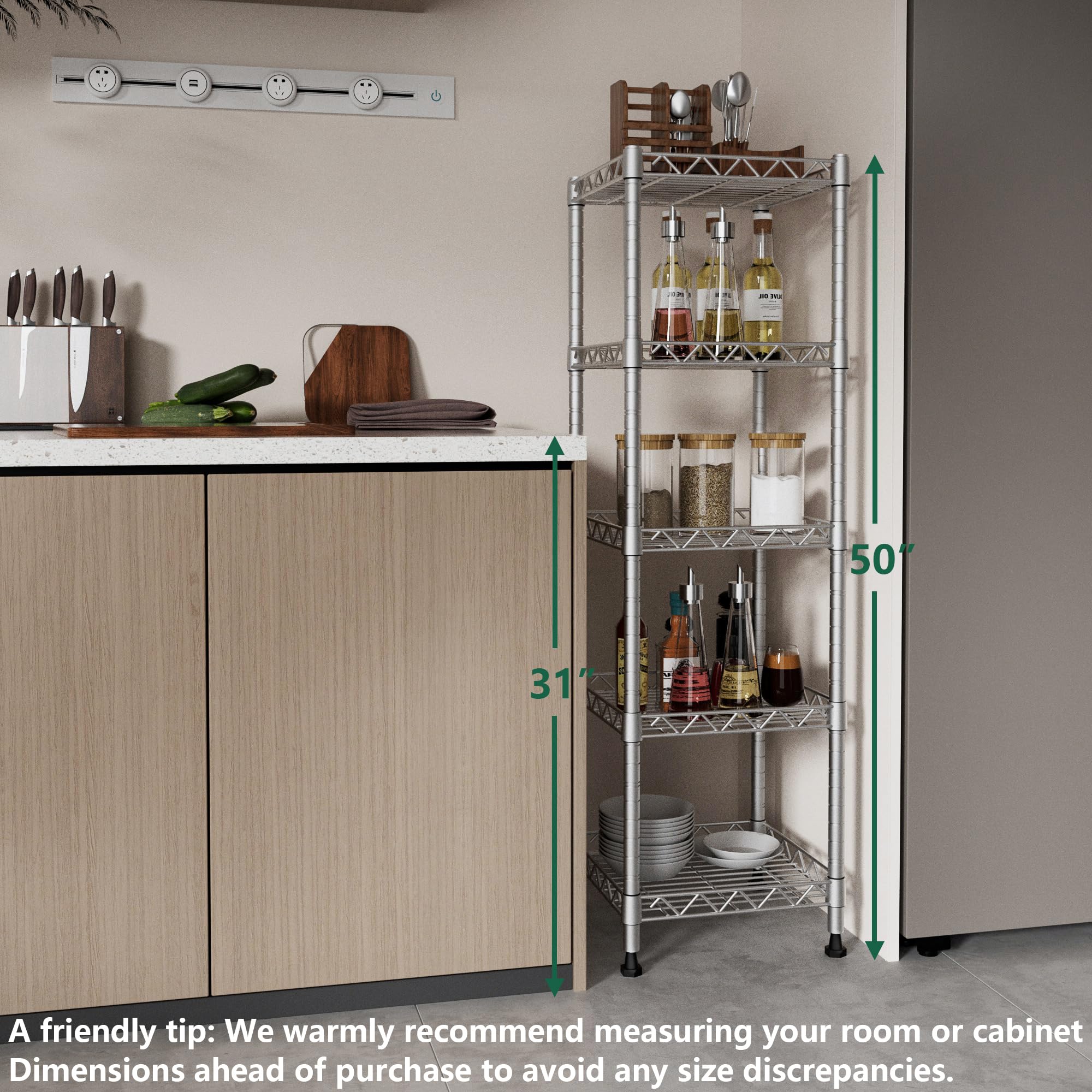 GIOTORENT 5-tier shelving adjustable clips aligned for neat setup