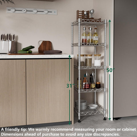 GIOTORENT 5-tier shelving adjustable clips aligned for neat setup