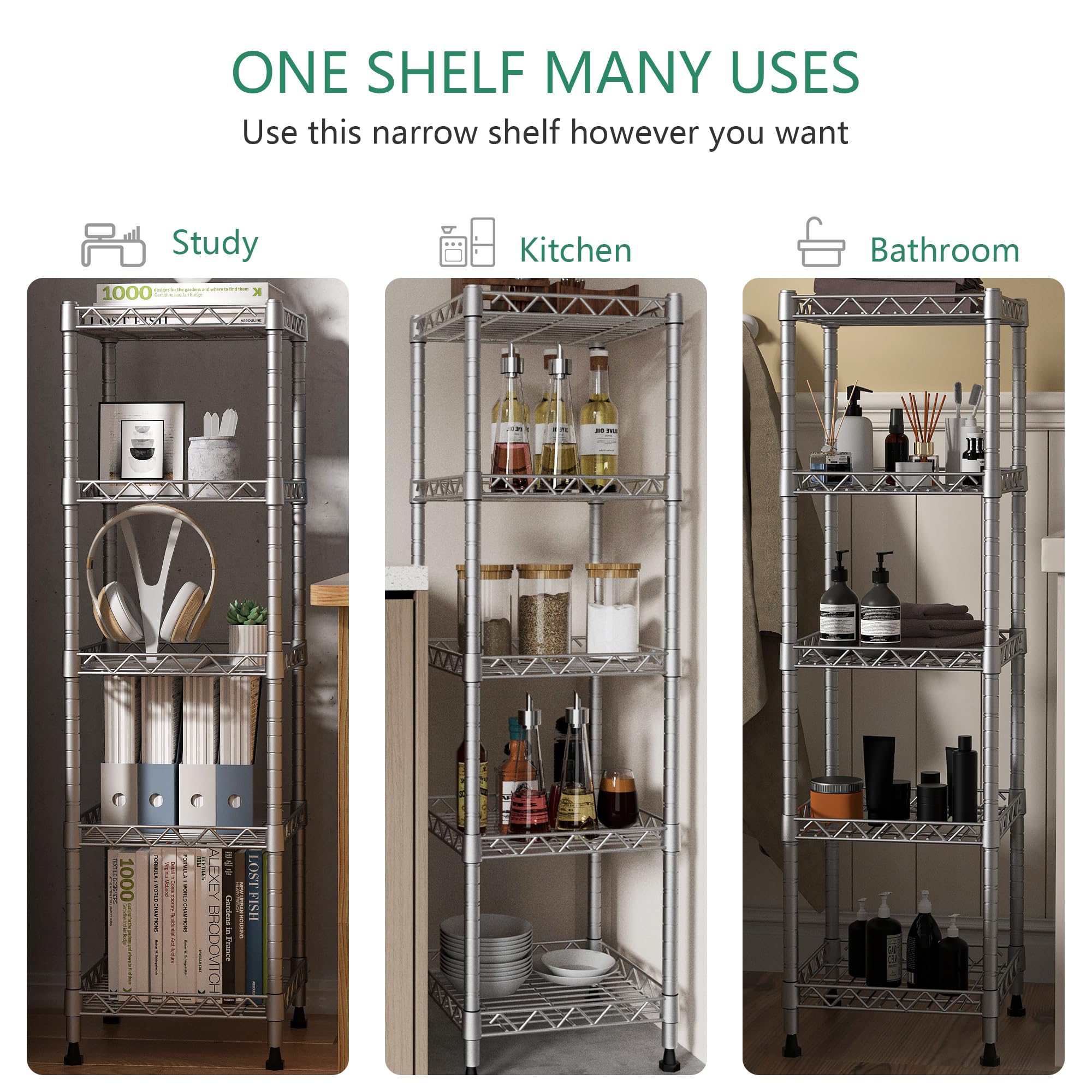GIOTORENT 5-tier shelving dimensions 11.8 by 11.8 by 50 inches