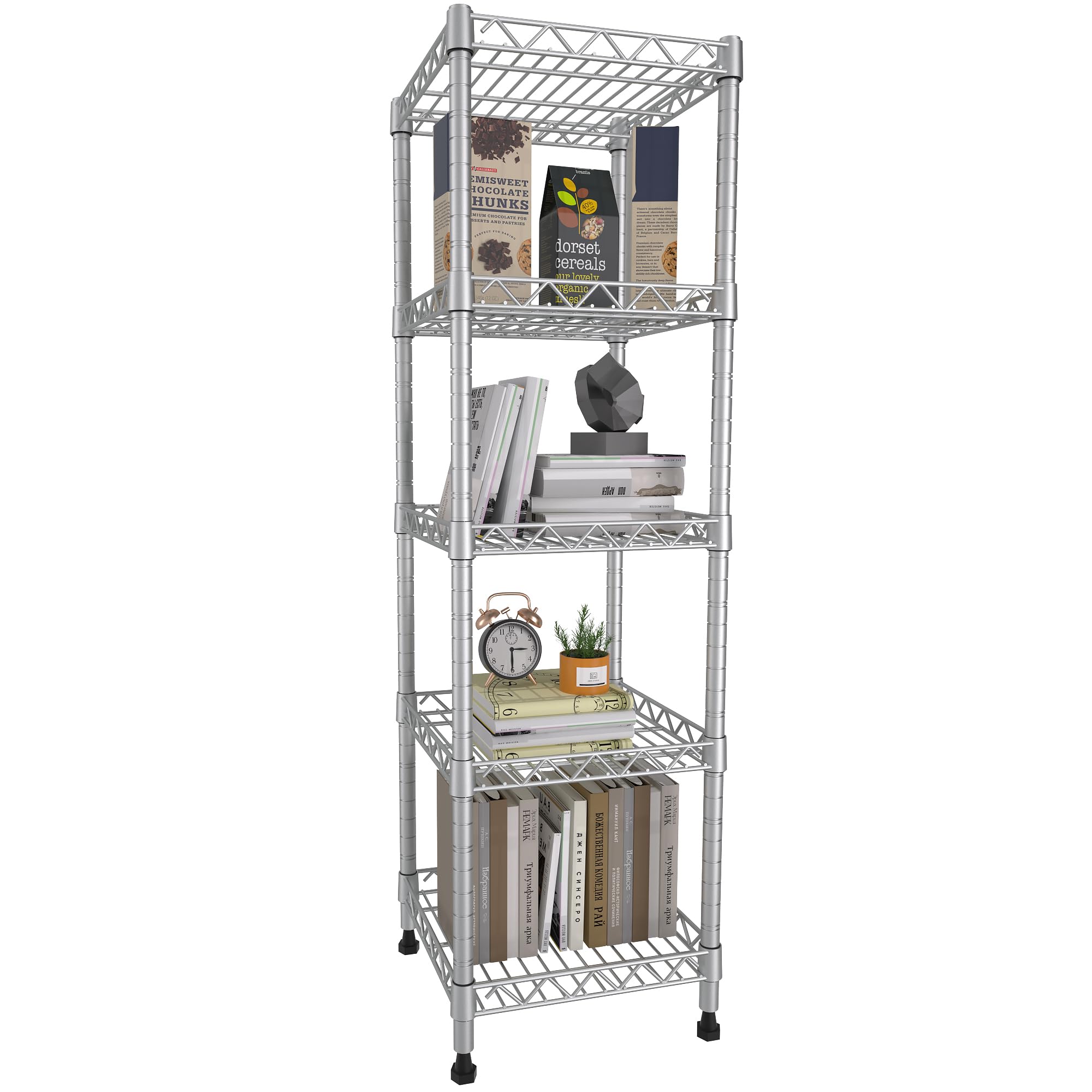 GIOTORENT 5-tier shelving front view grey space saving design