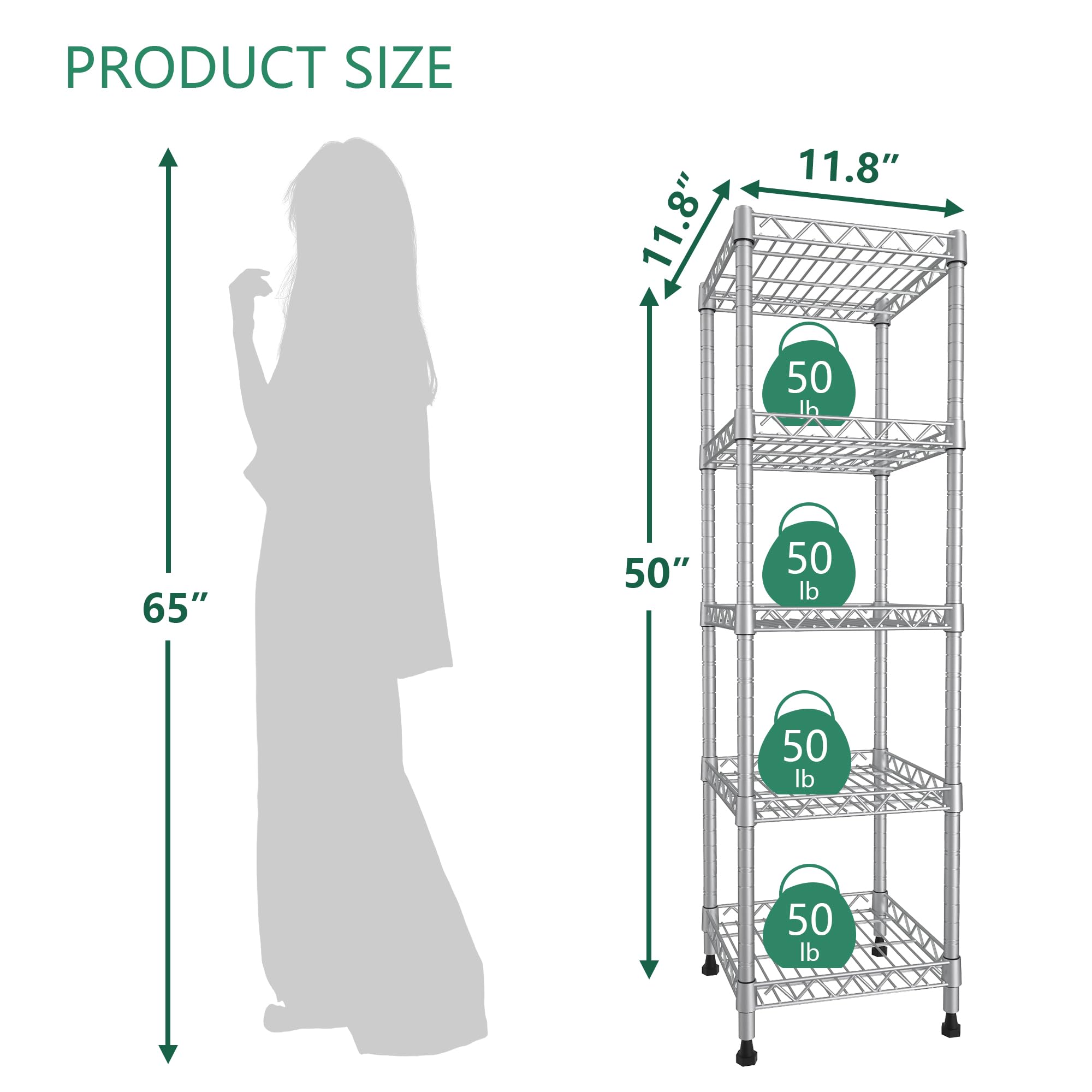GIOTORENT 5-tier shelving side view compact footprint