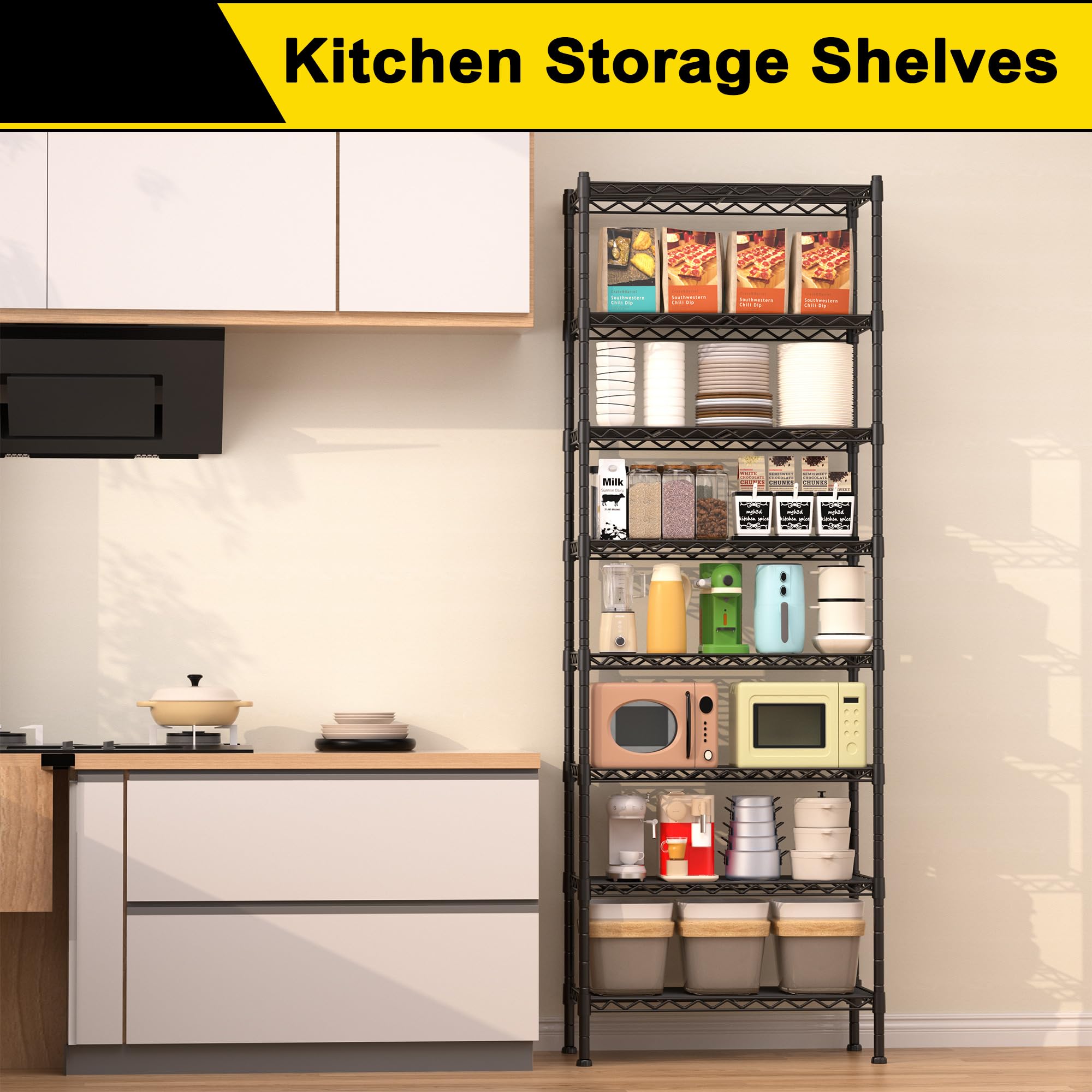 GIOTORENT metal shelving demonstrates sturdy, garage-ready storage with strong load support.
