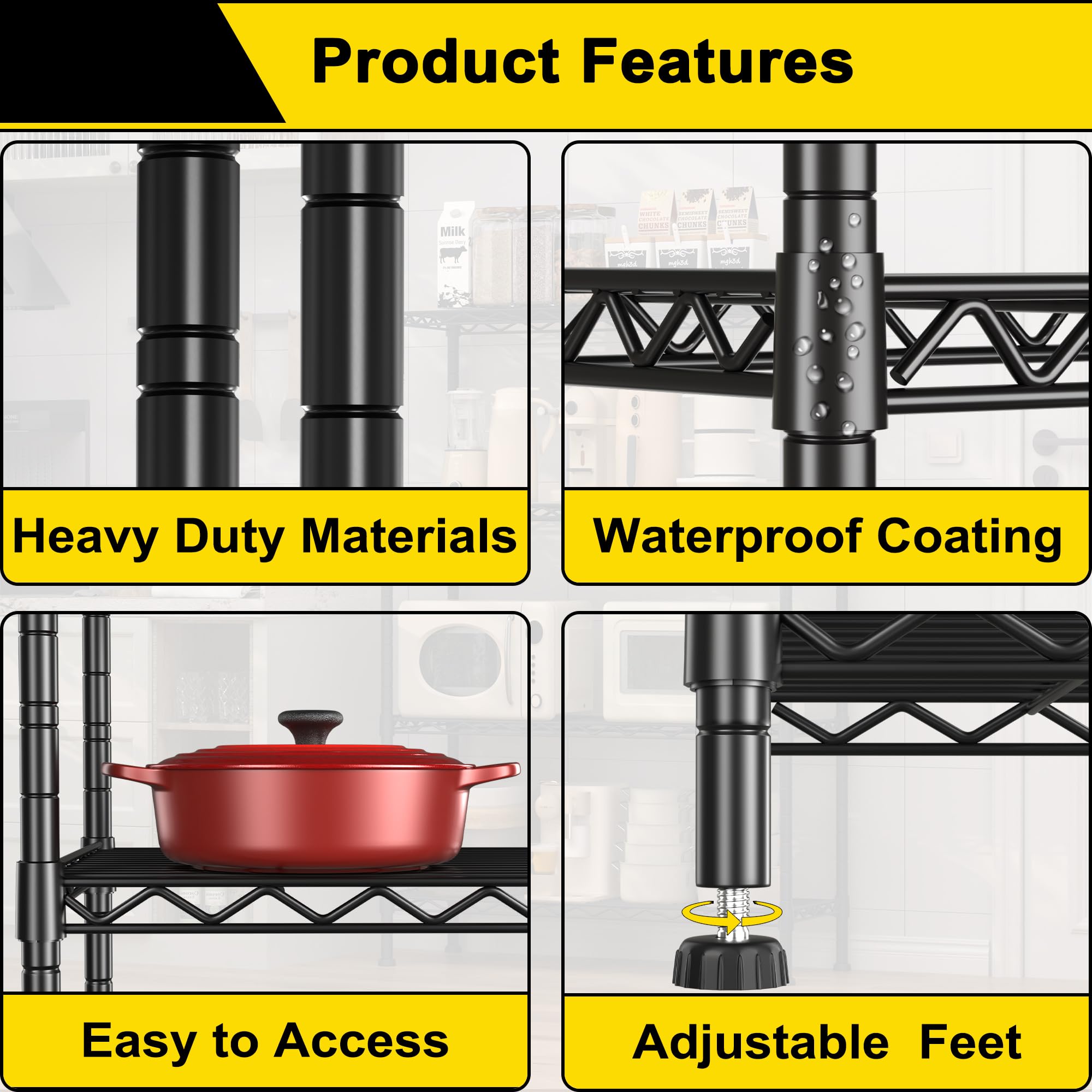 GIOTORENT shelves provide up to 1600 lbs total capacity across levels.