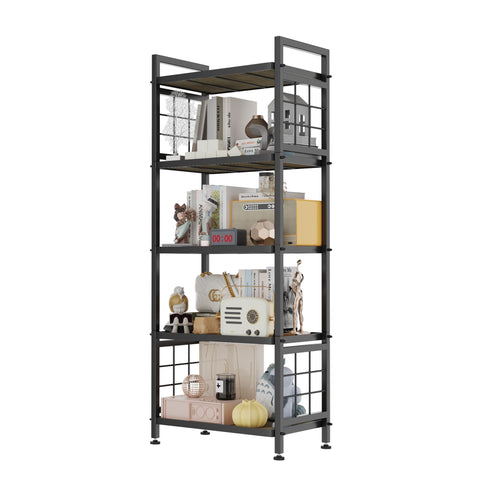 GIOTORENT 5-Tier shelf with wooden boards shows sturdy load support for pantry items.