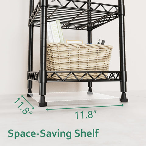 GIOTORENT 5-tier shelving black adjustable shelves simplify setup.