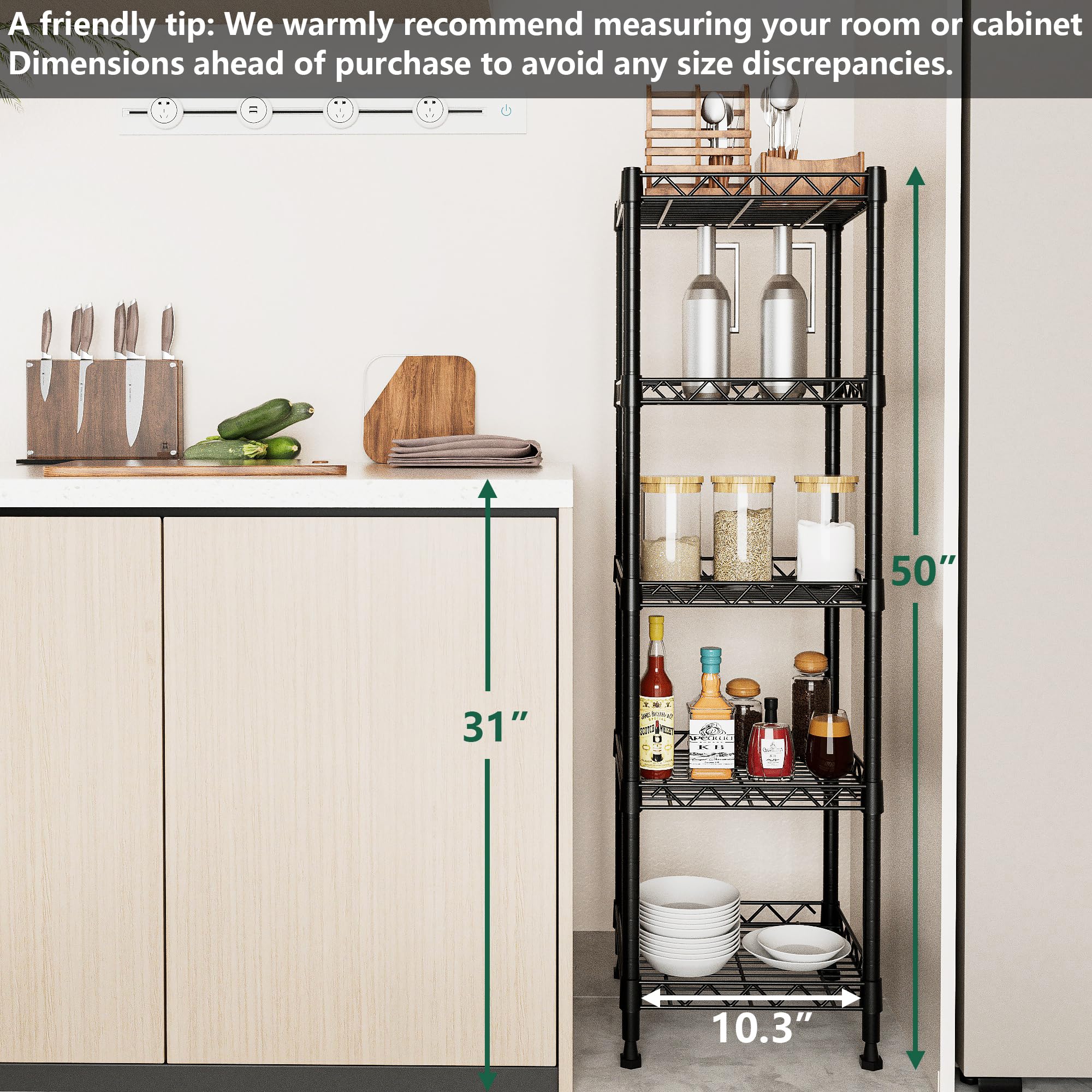 GIOTORENT 5-tier shelving black durable construction supports regular use.