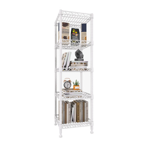 GIOTORENT 5-tier shelving unit in a compact corner for tight spaces.