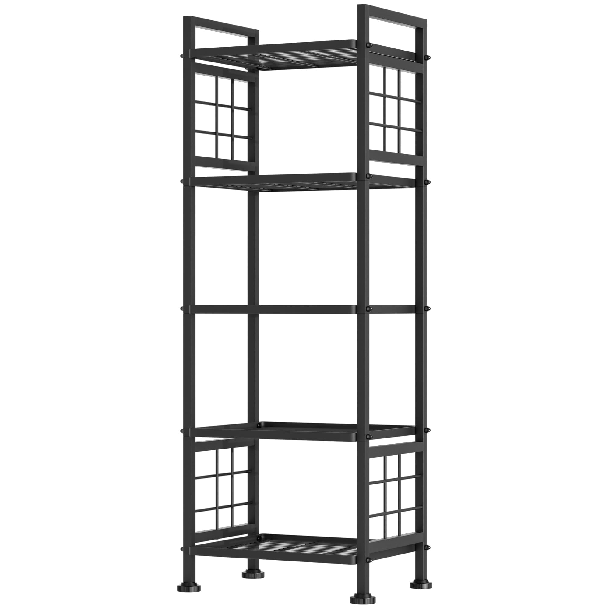 GIOTORENT 5-Wire Standing Book Shelf left view highlights durable steel frame for tidy living rooms.