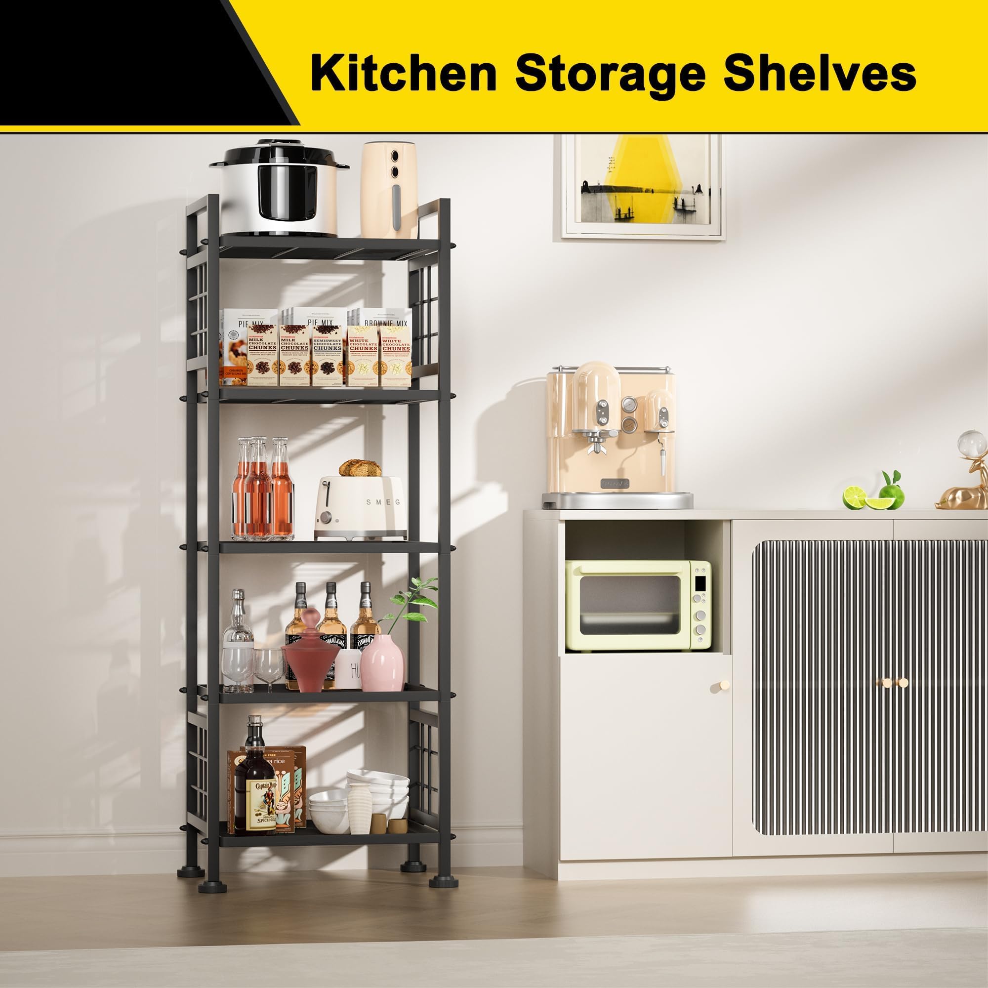 GIOTORENT 5-Wire Standing Book Shelf right view demonstrates compact storage for small kitchens.