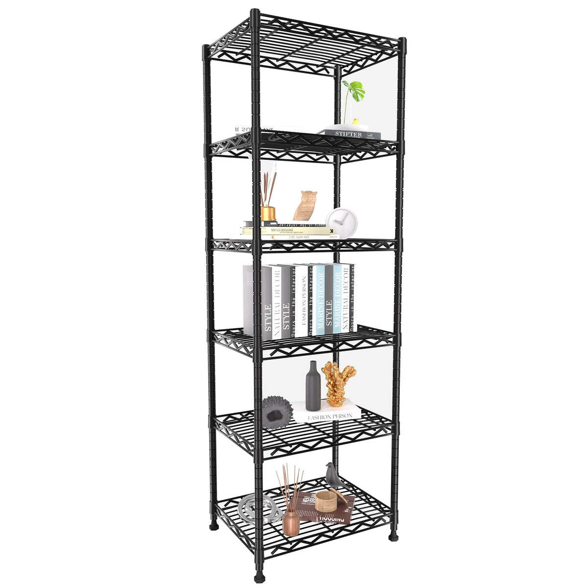 GIOTORENT 6-tier shelf stand in black for compact pantry storage