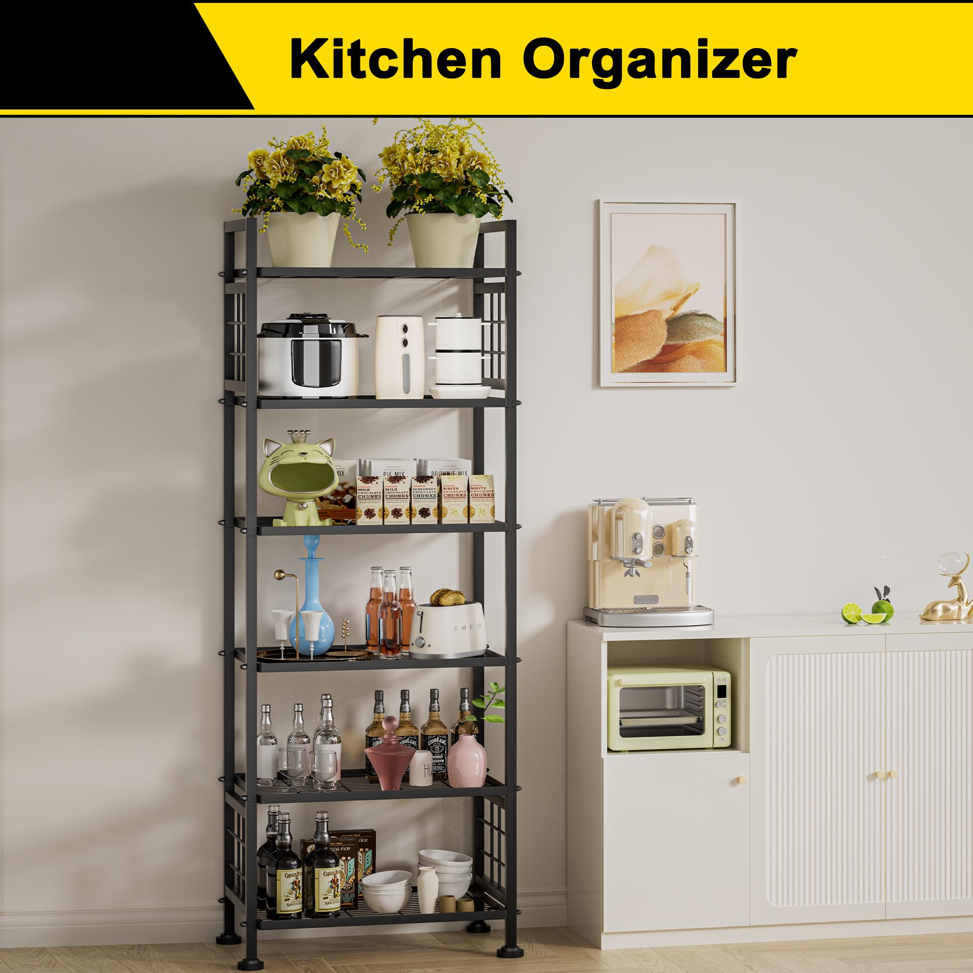 GIOTORENT unit in kitchen pantry corner highlighting adjustable shelves to maximize space