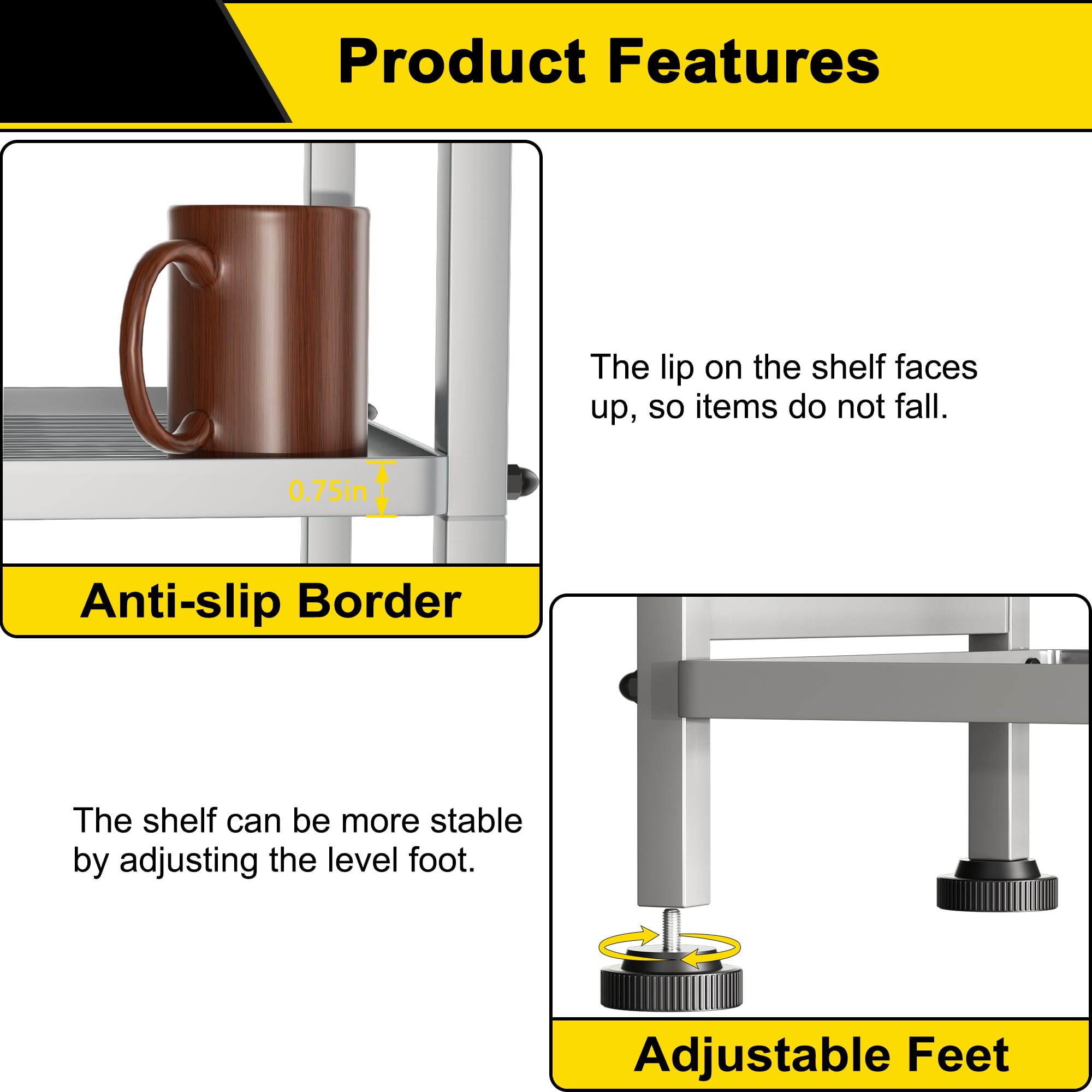 GIOTORENT Shelf coating resists water and rust for easy cleaning.