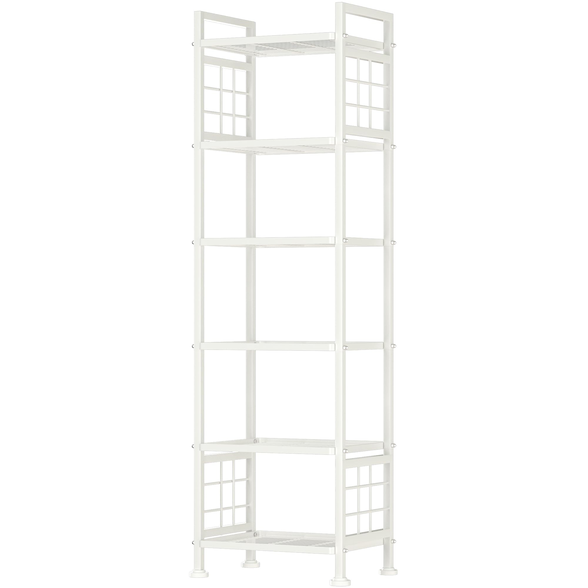GIOTORENT 6-wire shelving unit white for durable kitchen and laundry storage.