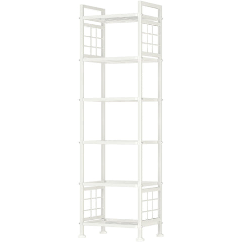 GIOTORENT 6-wire shelving unit white for durable kitchen and laundry storage.