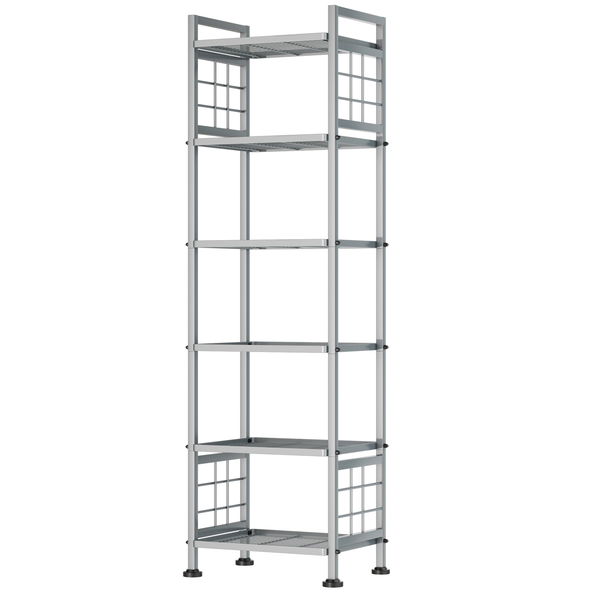 GIOTORENT 6-Wire Standing Shelf front view with sturdy silver frame for organized storage.