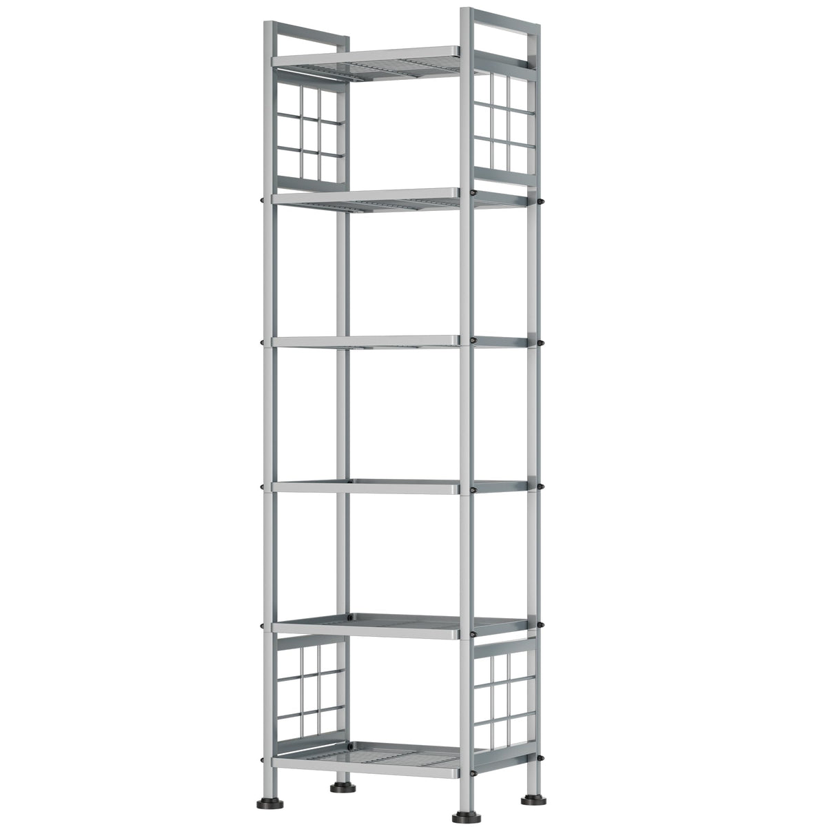 GIOTORENT 6-Wire Standing Shelf front view with sturdy silver frame for organized storage.