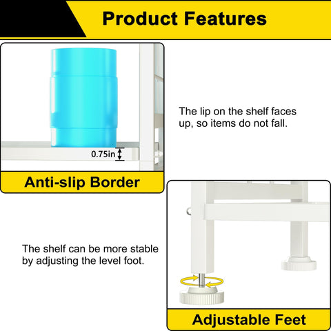 GIOTORENT adjustable feet keep shelves level on uneven floors.