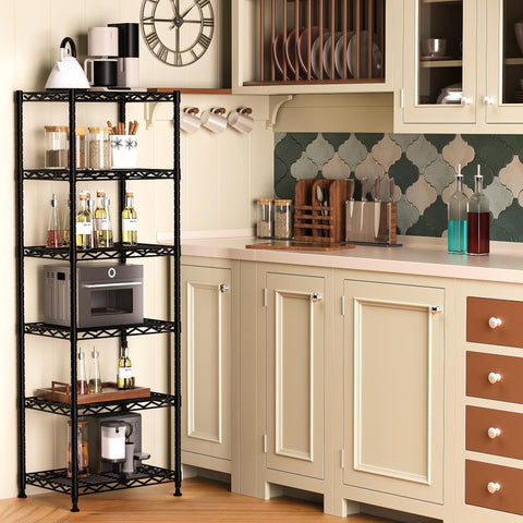 GIOTORENT adjustable-height shelves demonstrate versatile organization in a kitchen corner