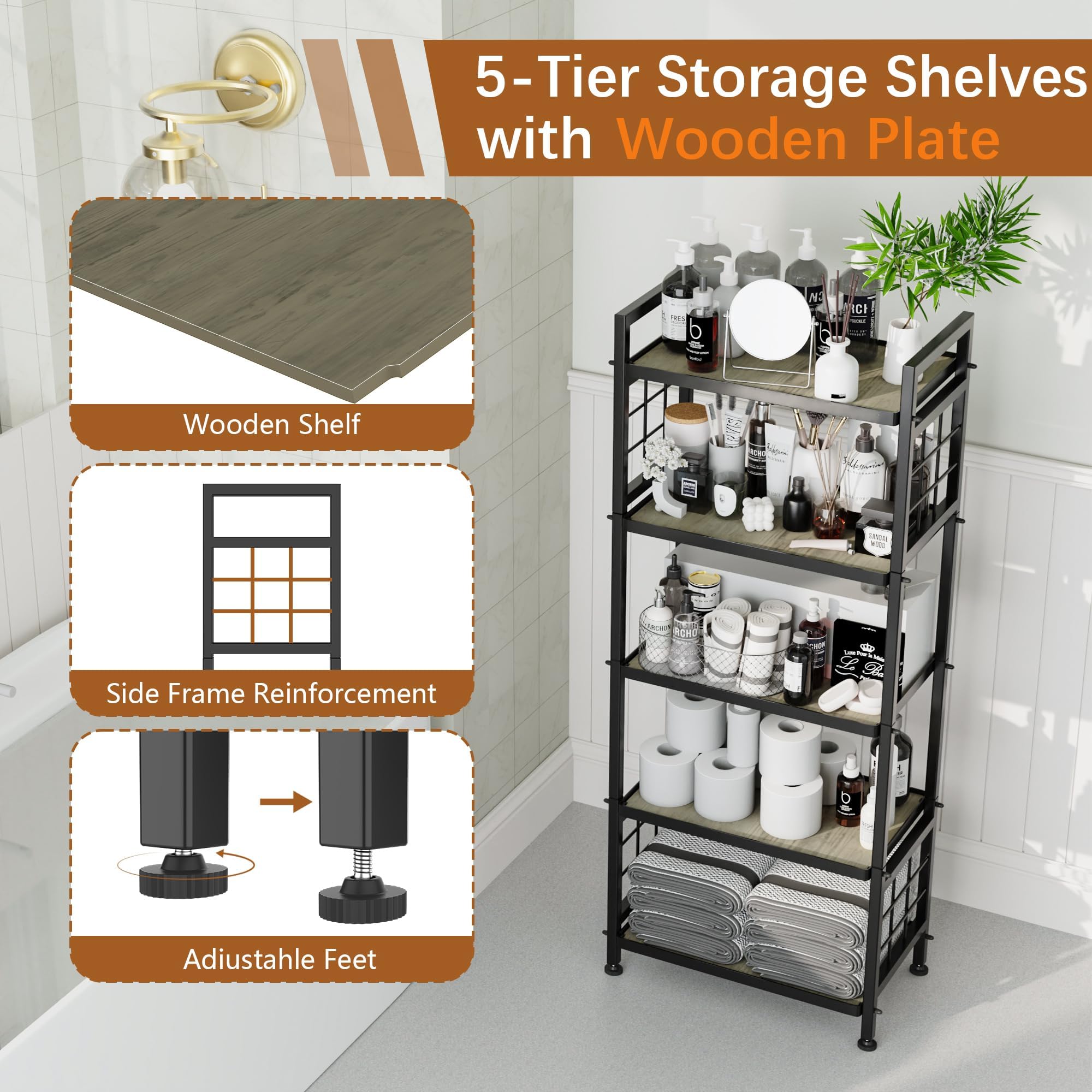 Close-up of GIOTORENT wooden shelves highlighting warm, rustic aesthetics.