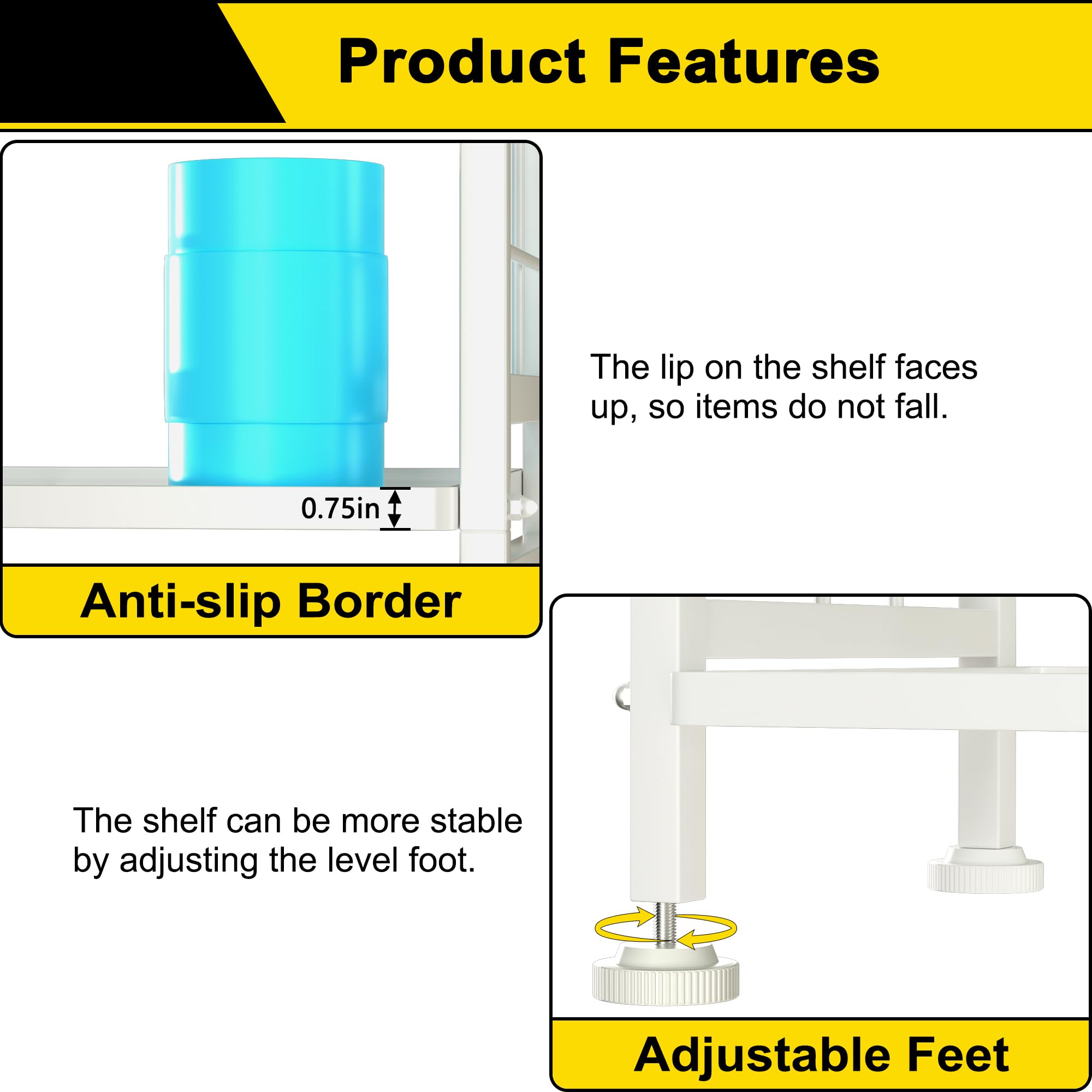 GIOTORENT white shelving assembly detail for versatile room placement.