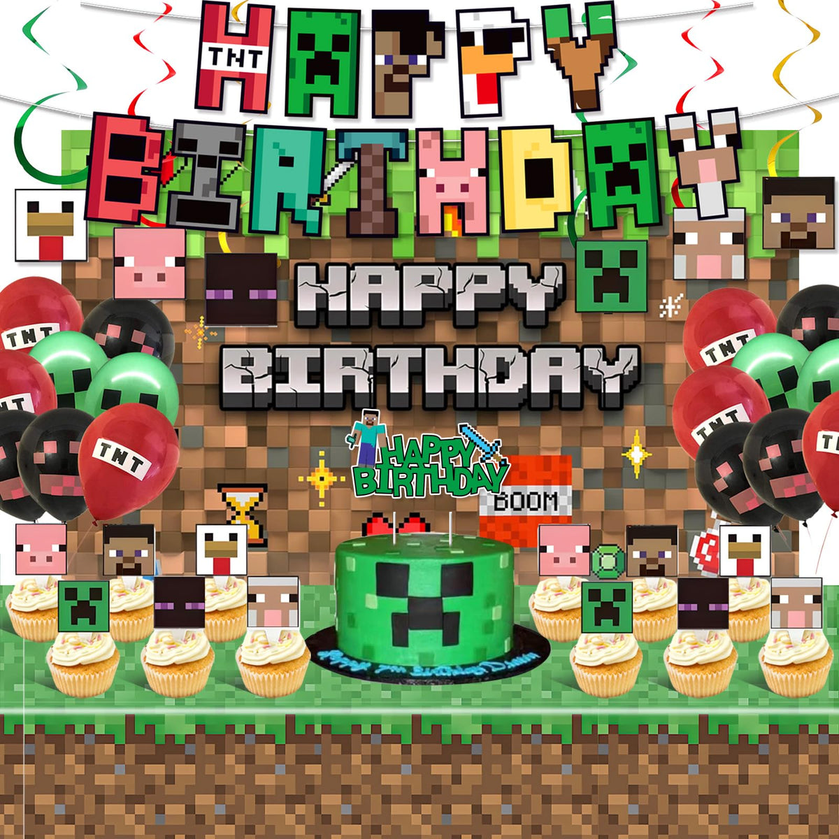 GISUKA Pixel balloons set with vibrant colors for a lively birthday celebration