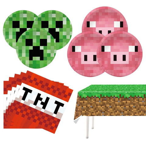 GISUKA Pixel party plates in 7in and 9in sizes for kid-friendly celebrations.