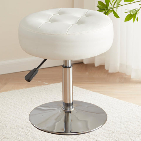 Gitrah chrome-base stool provides sturdy support during beauty routines.