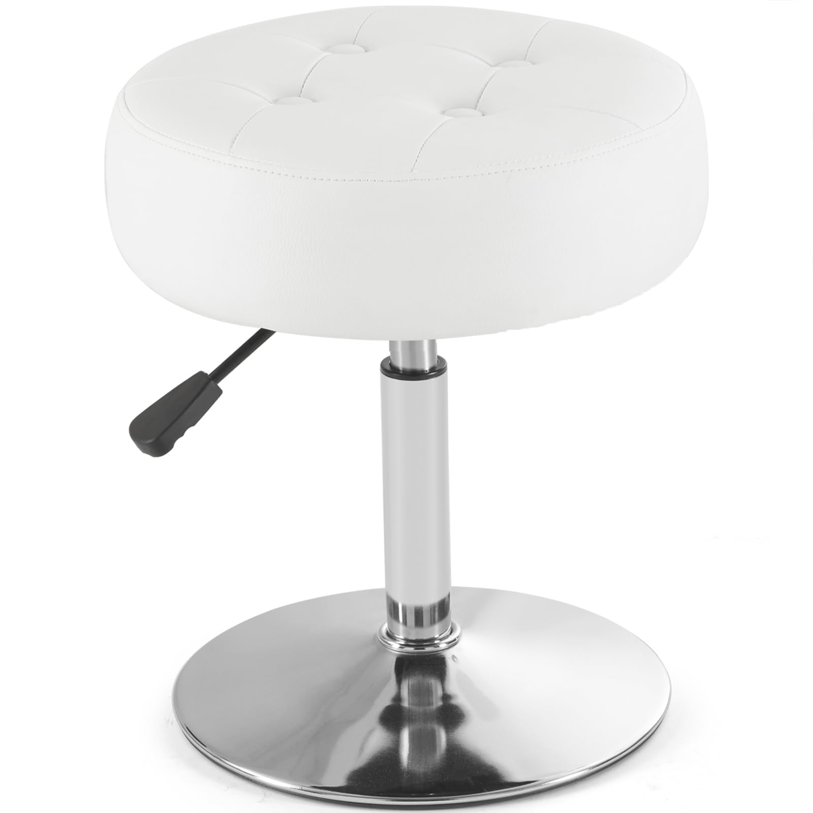 Gitrah white vanity chair with round ottoman and PU leather cushion elevates makeup room comfort.
