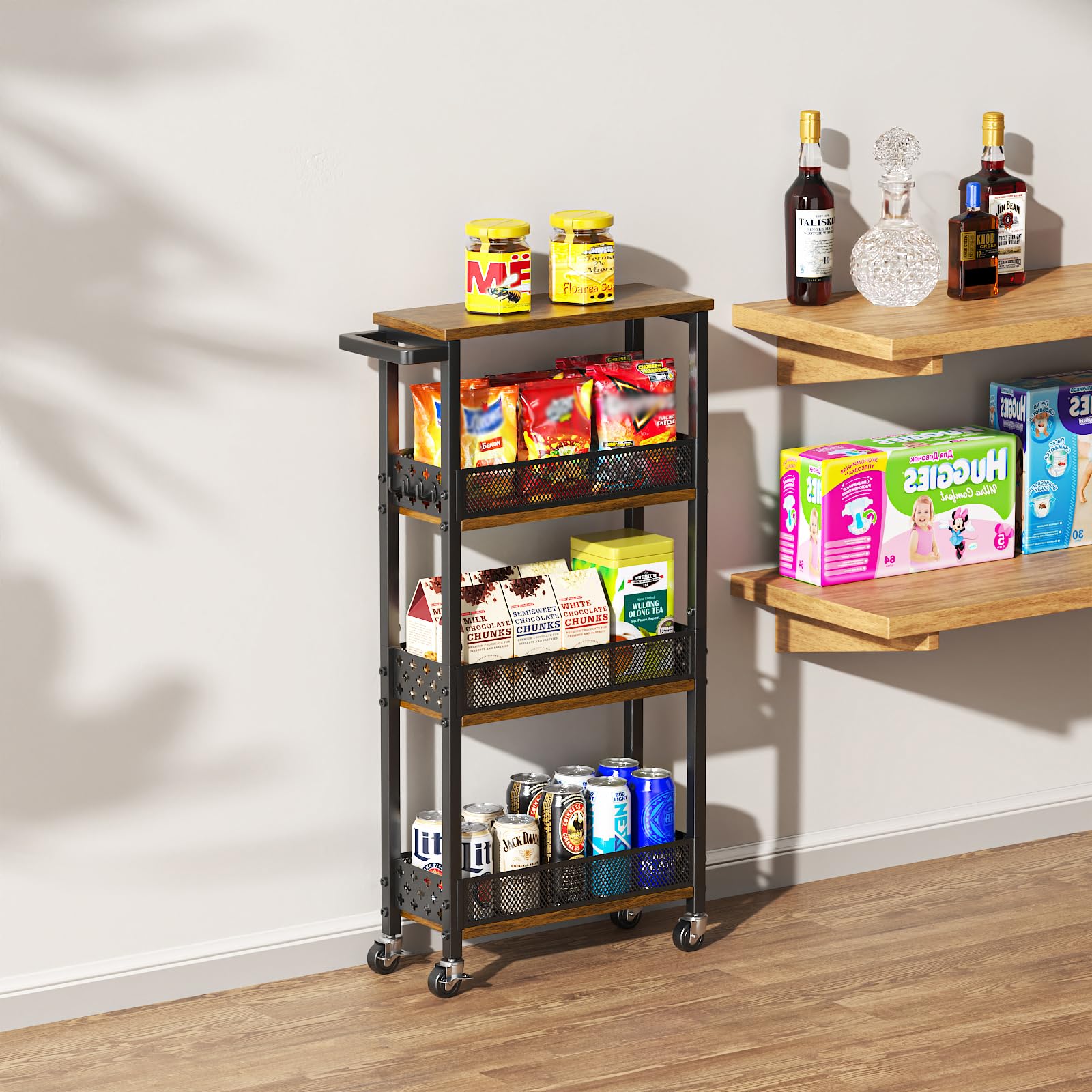 Giwil 4-Tier cart on wheels supports spices, bathroom products, and office supplies