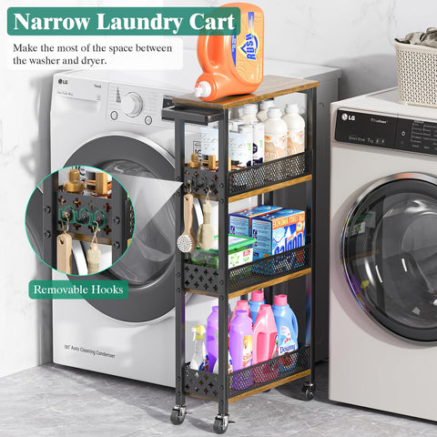 Giwil rolling cart in bathroom holding toiletries and towels with easy maneuverability