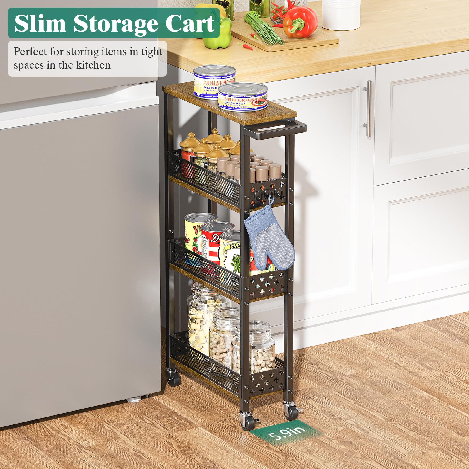 Giwil slim storage cart with diamond wire to prevent small items from falling