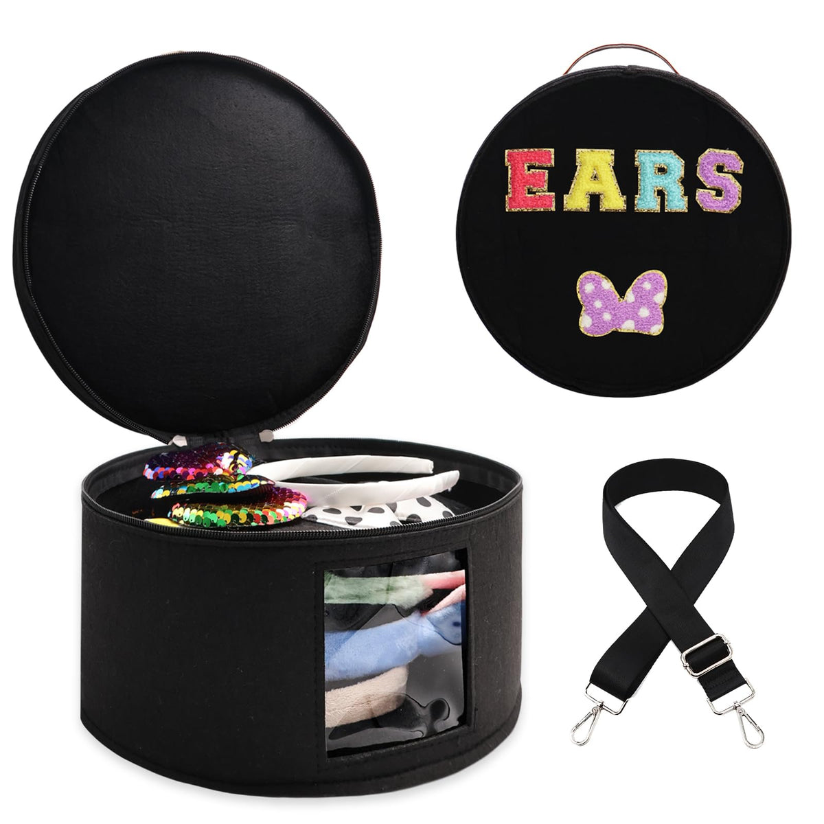 gjulrfu chenille letter bow mouse ears travel case with side window for quick viewing.