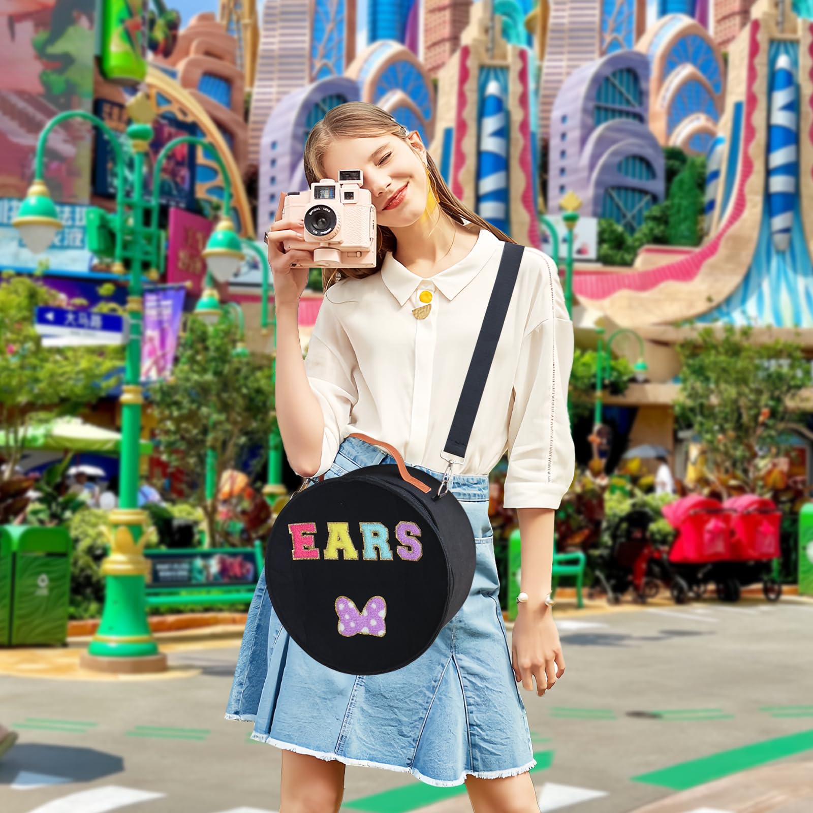 gjulrfu large round tiara tote stores multiple accessories securely.